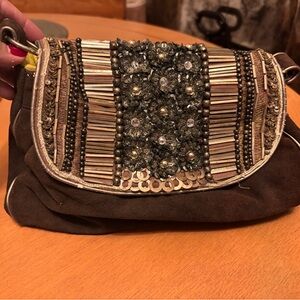 Anthropologie Brown Embellished Clutch